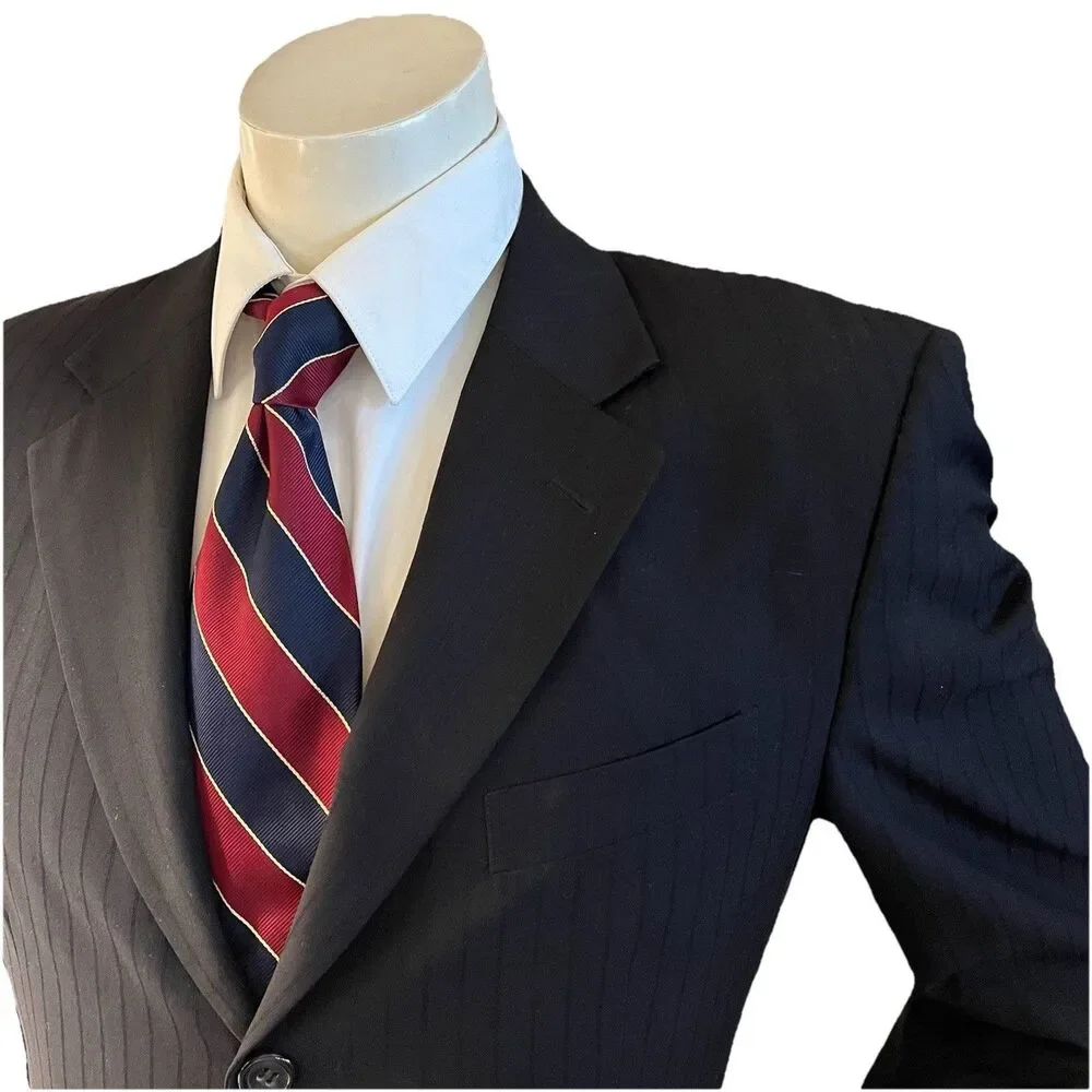 Martino Uomo Moda 2pc Suit Men’s Subtle Black Pinstripe 42R W32xL31